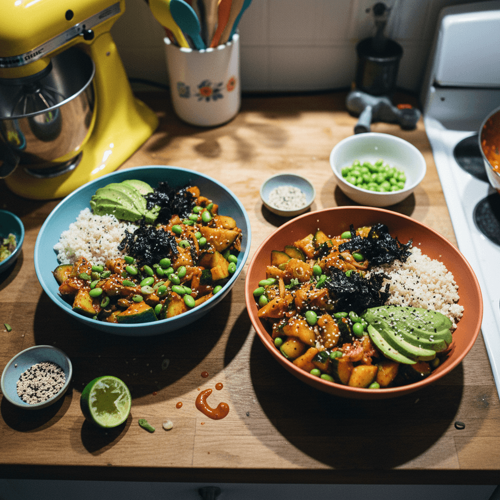 Smashed Cucumber Kimchi Bowls