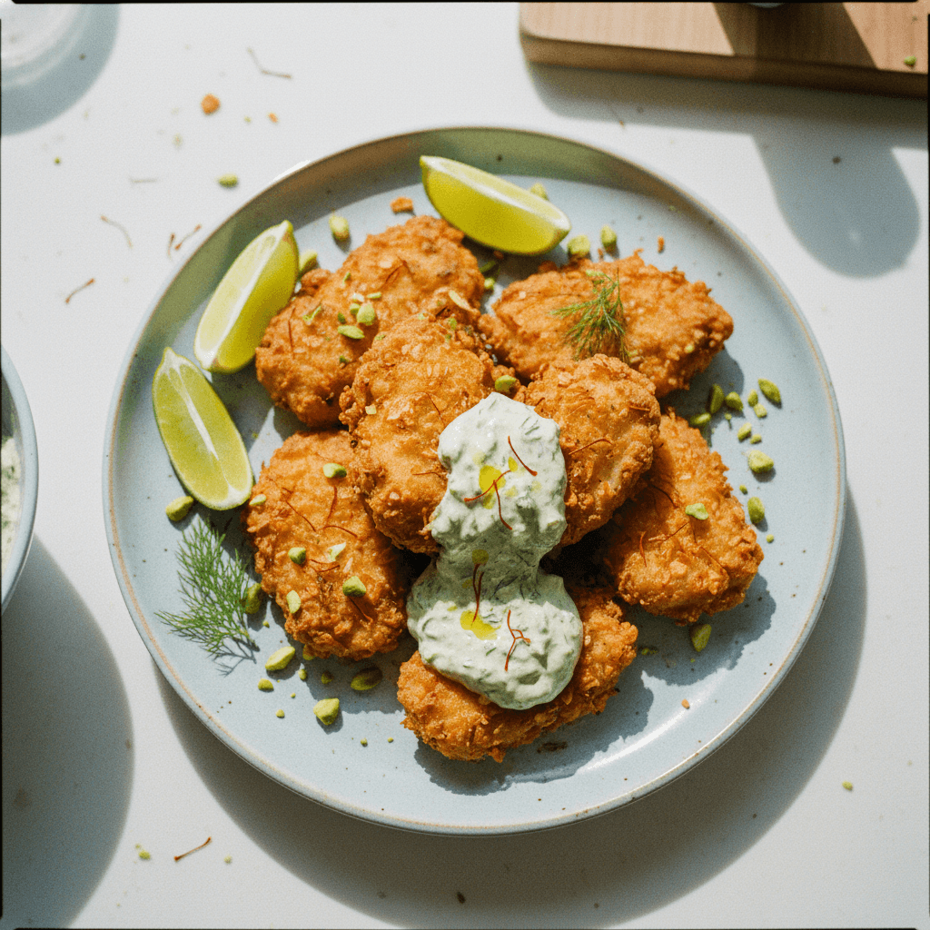Plant-Based Persian-Style Fried Chicken with Creamy Dill Sauce