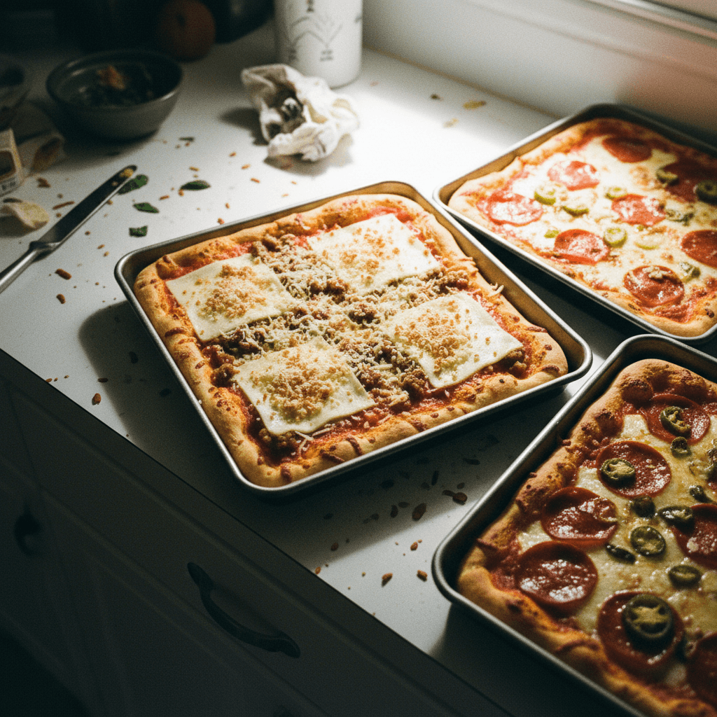Homemade Detroit Style Pan Pizzas