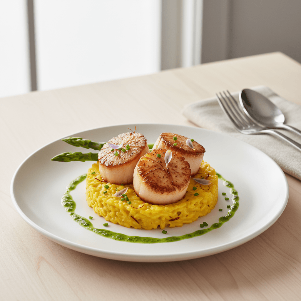 Seared Scallops with Saffron Risotto