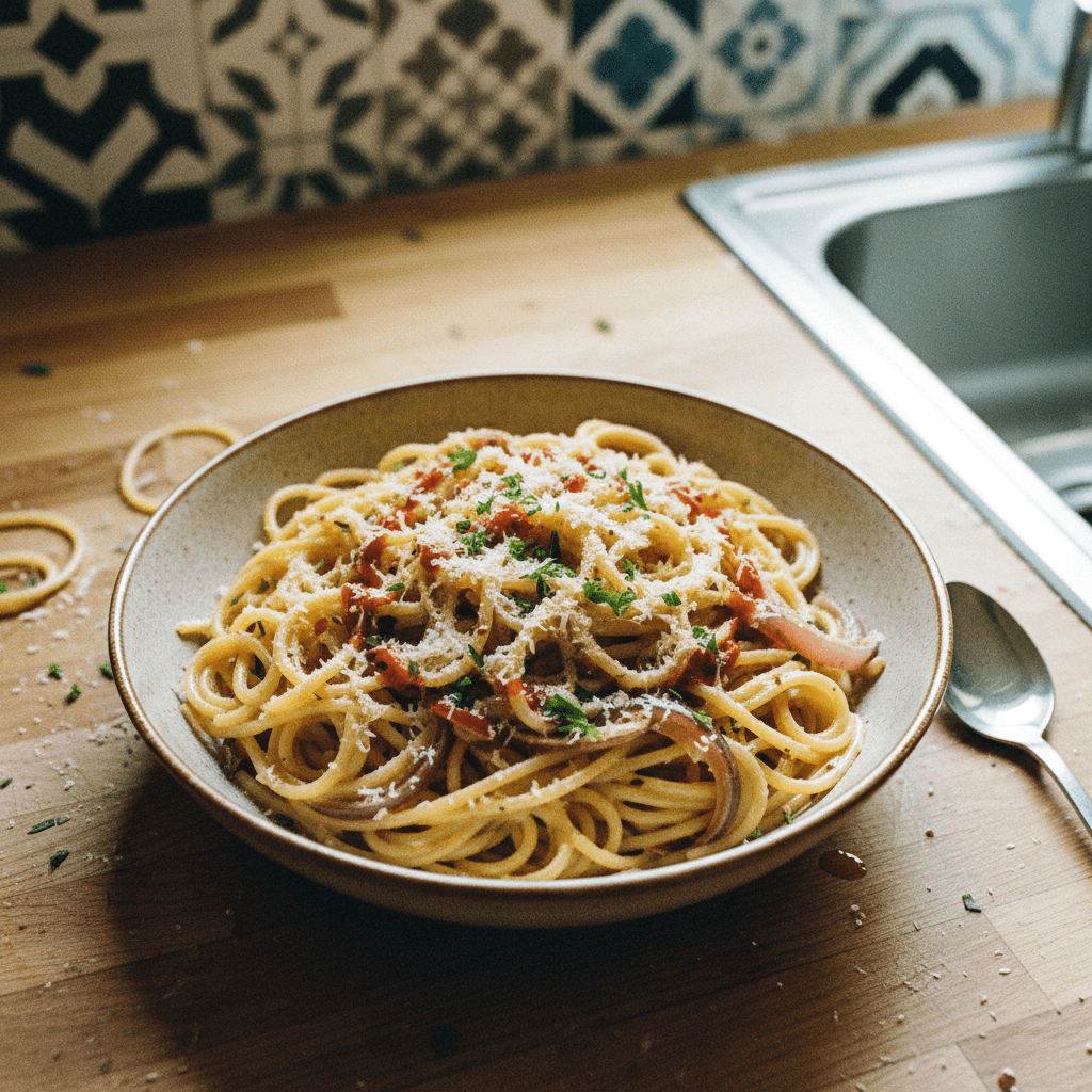 Creamy Caramel Onion Spaghetti
