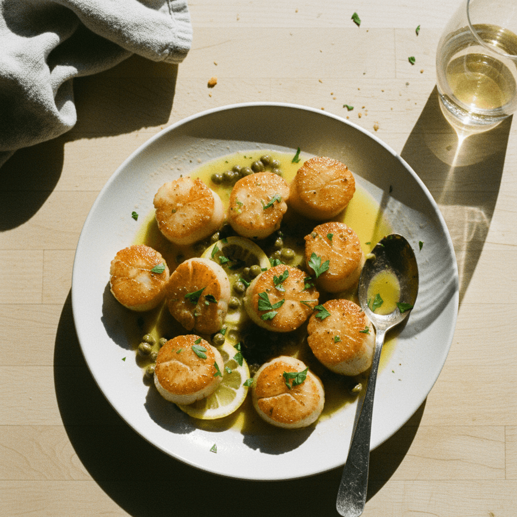 Pan-Seared Scallops with Caper Butter Sauce