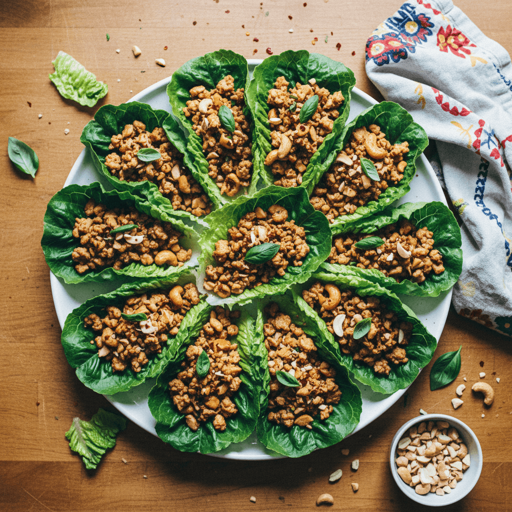Cashew Basil Chicken Lettuce Wraps