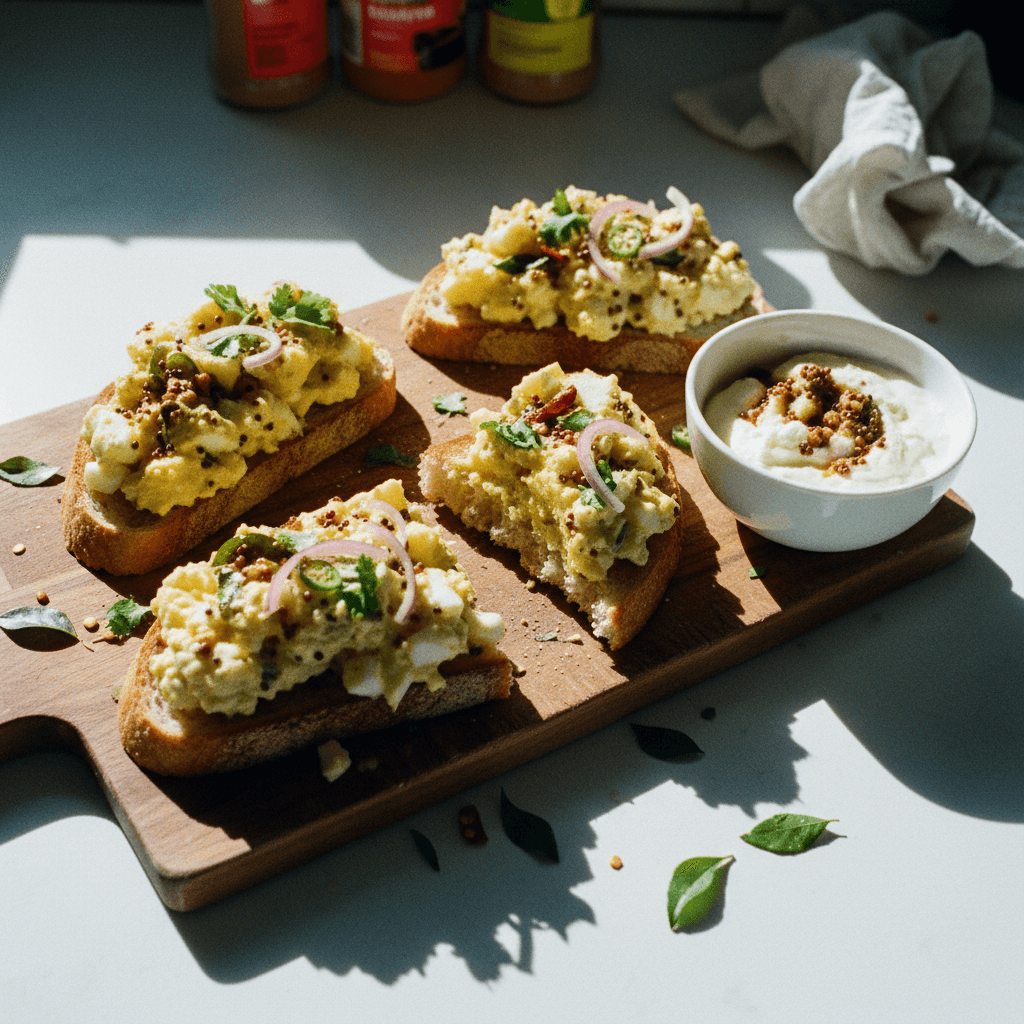 Dahi Tadka Potato Egg Salad on Toast