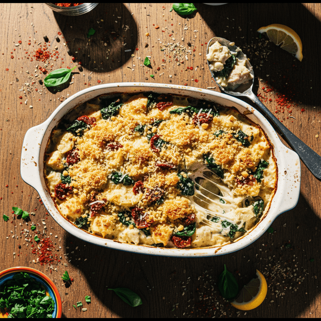 Creamy Chicken, Spinach, and Artichoke Bake