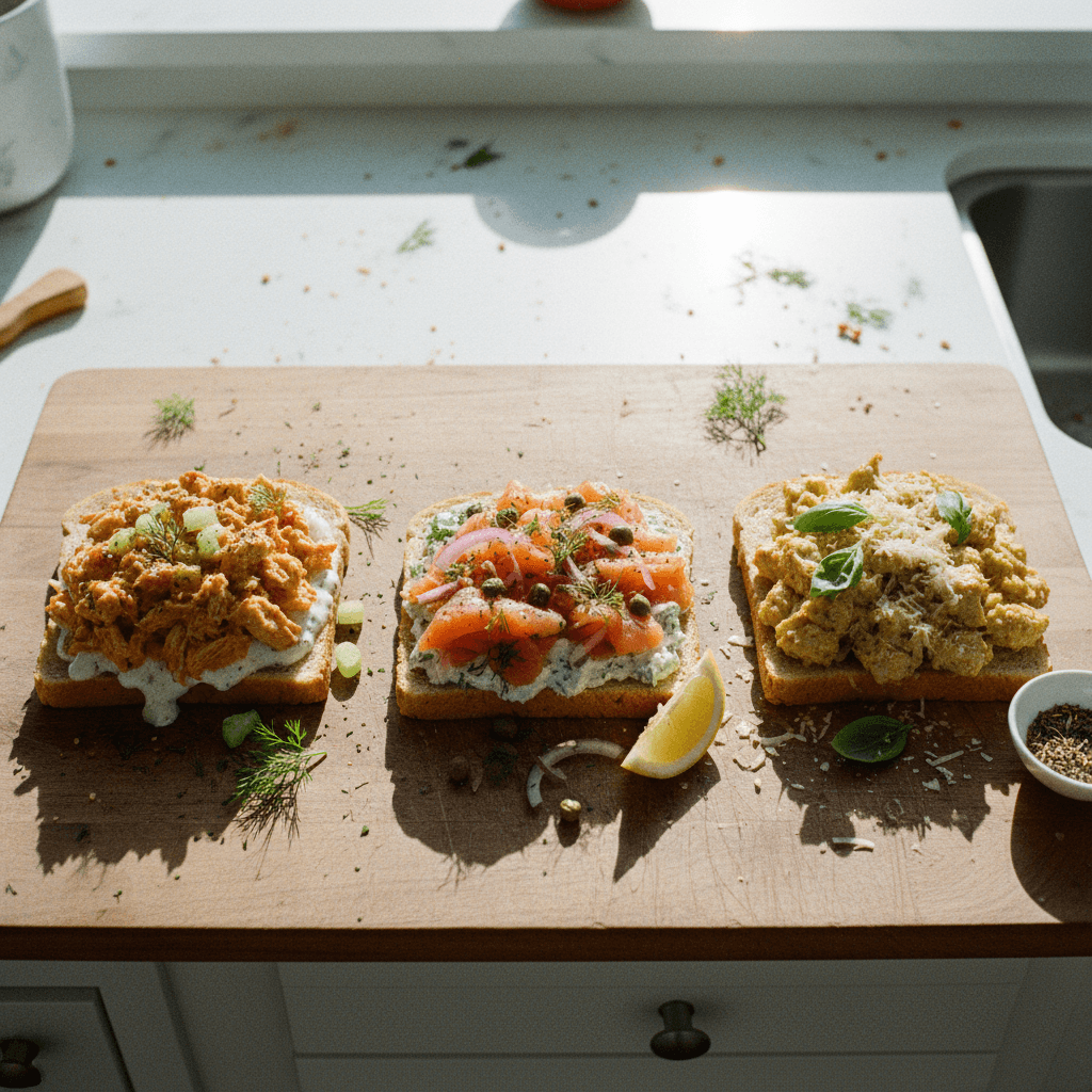 High-Protein Sandwiches (Buffalo Ranch Chicken, Smoked Salmon Cream Cheese, Garlic Parmesan Chicken)