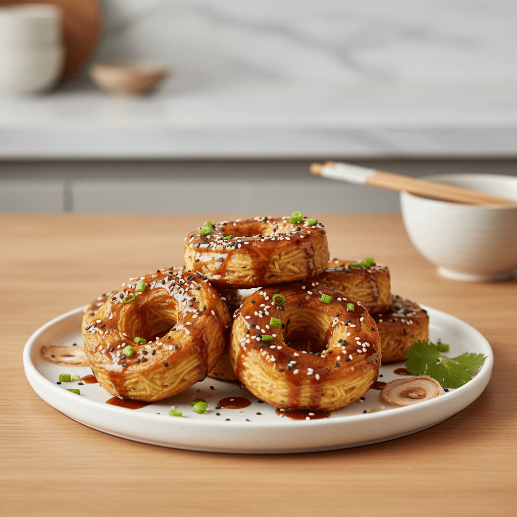 Ramen Noodle Doughnuts with Soy Glaze