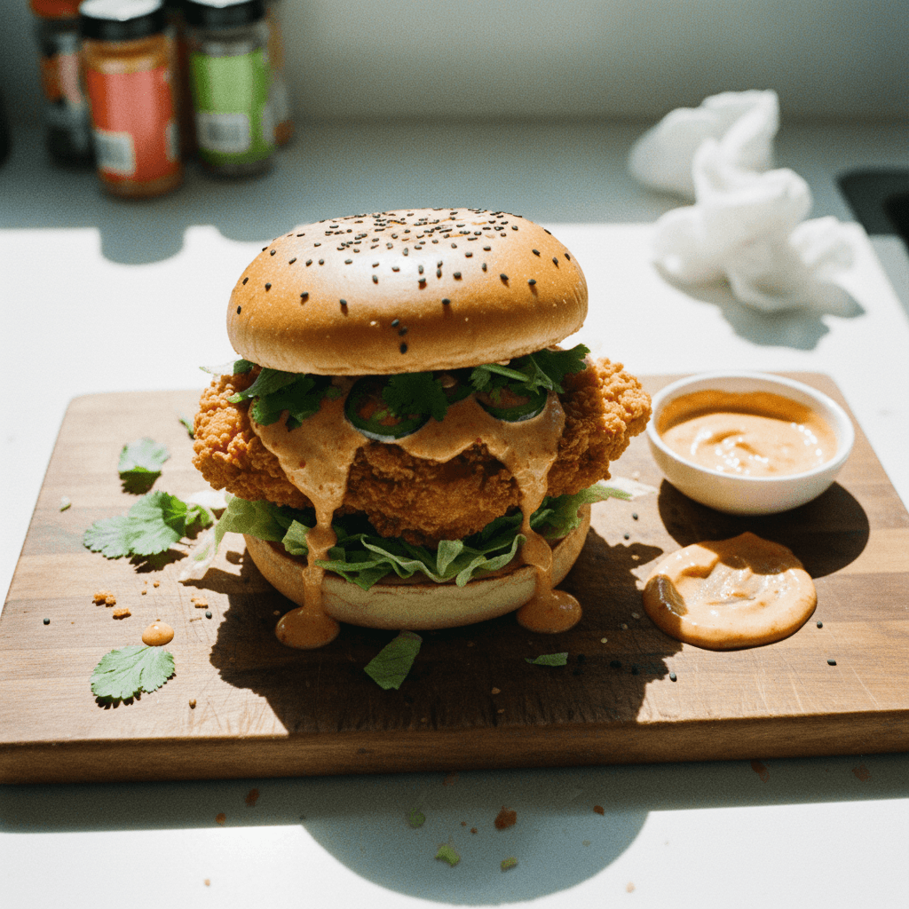 ألذ برجر دجاج مقلي بالديناميت صوص