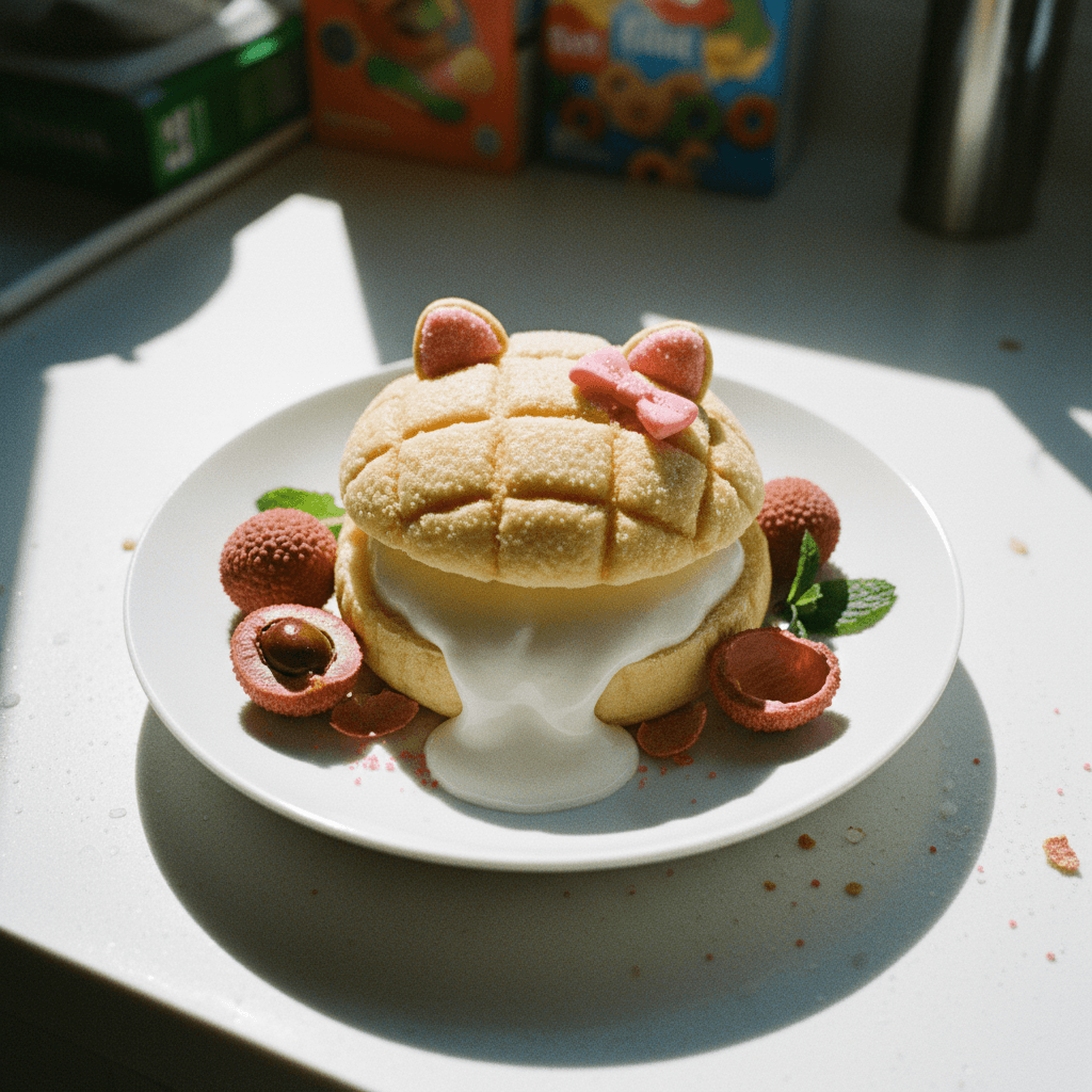 Melon Pan with Lychee Silky Pudding (Hello Kitty Edition)