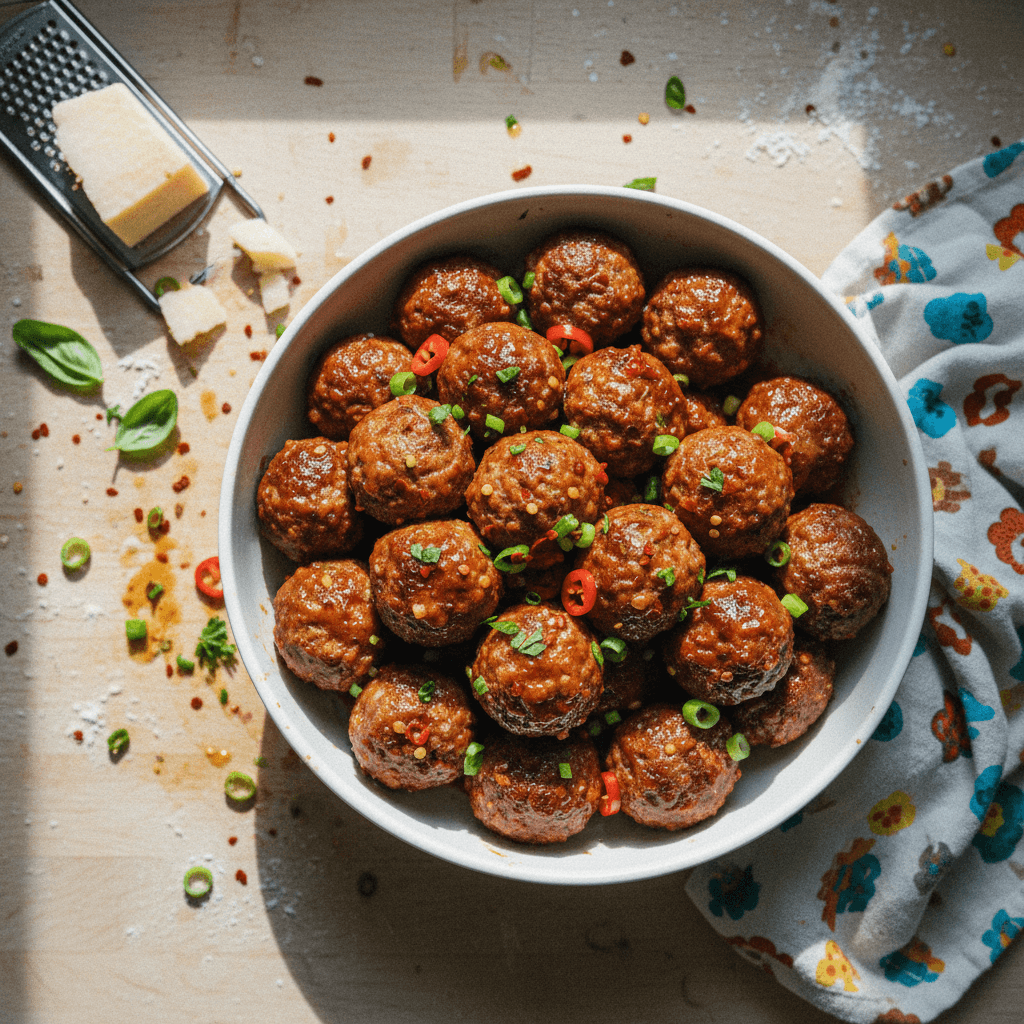 Hot Sausage and Beef Bacon Meatballs