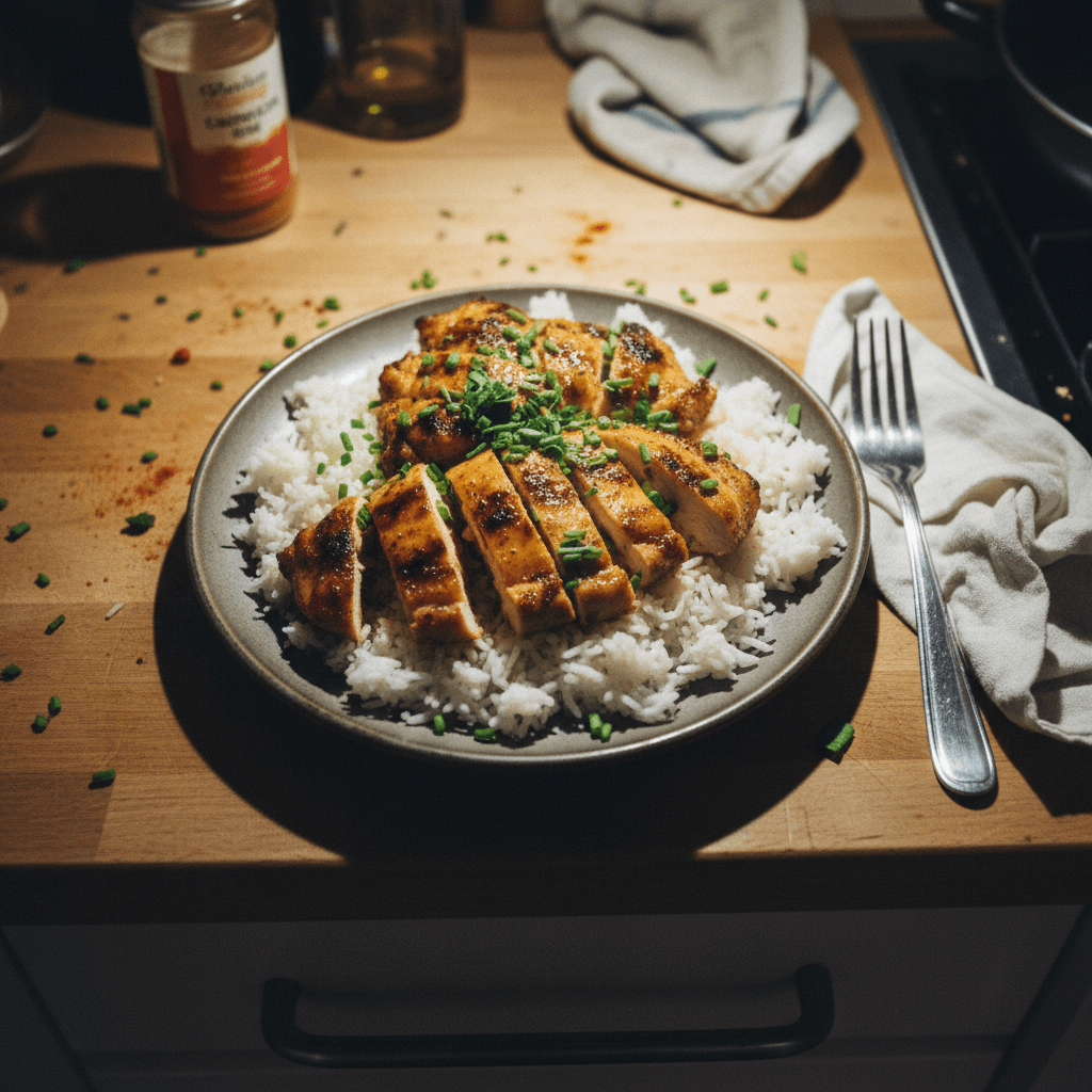 Grilled Spiced Chicken Thighs on Rice