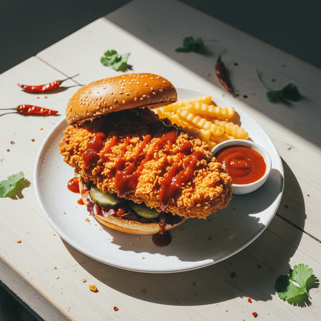 ساندويتش دجاج مقرمش حار