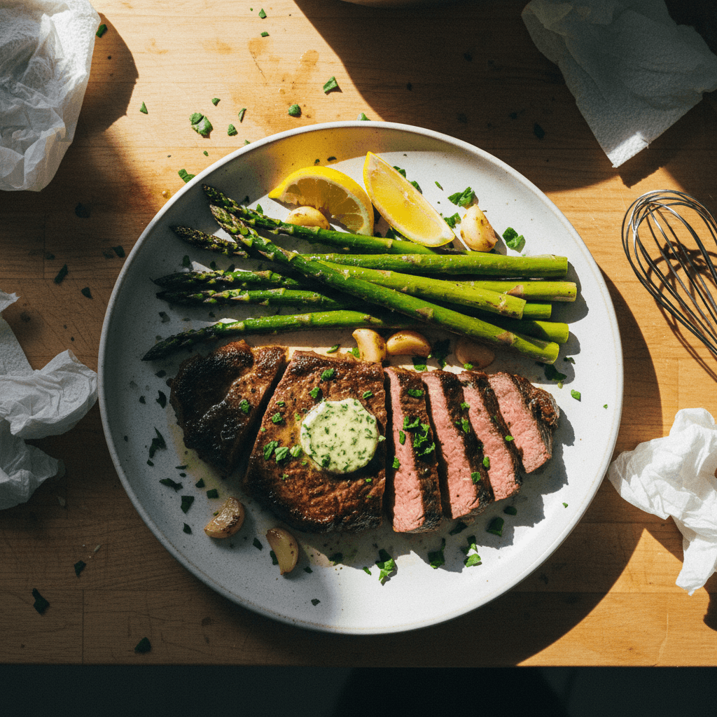 Garlic Butter Steak with Roasted Asparagus