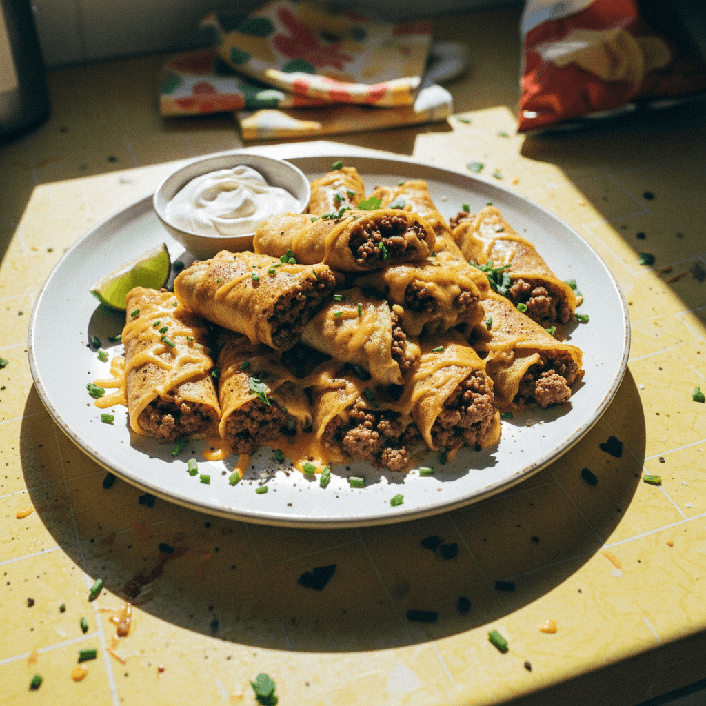 Cheesy Beef Crepe Rolls