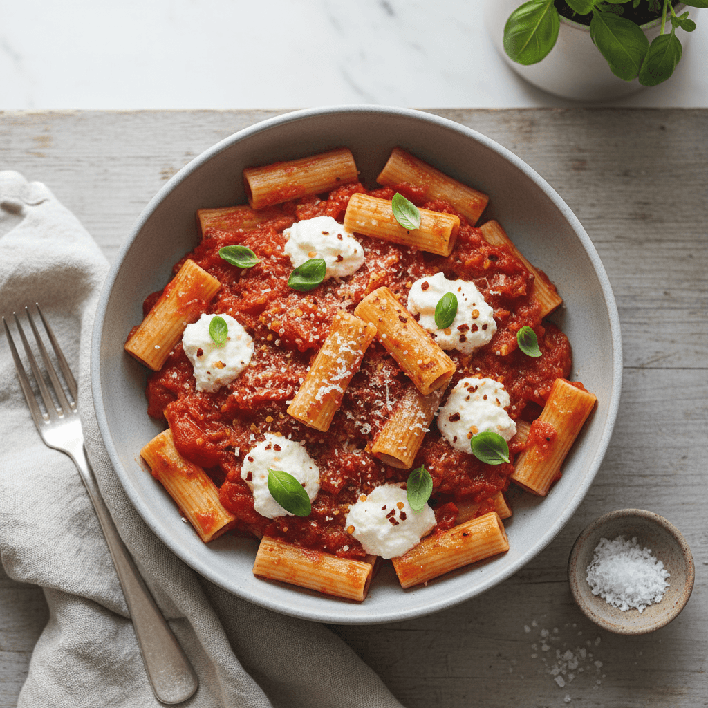 Pasta with Smashed Tomatoes and Ricotta