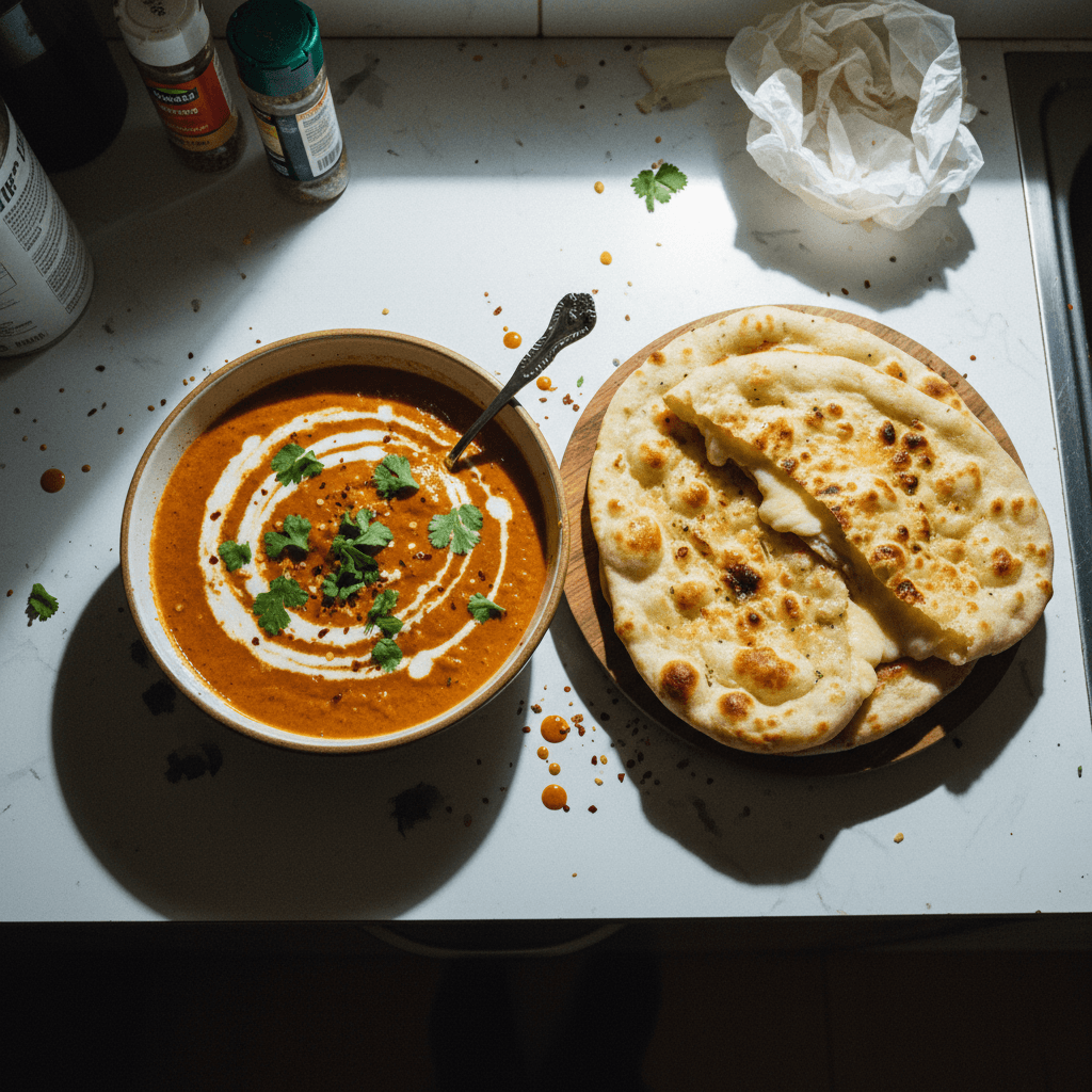 Butter Chicken and Cheese Naan
