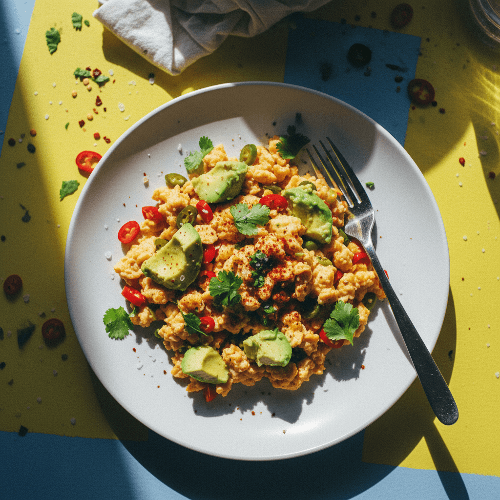 Spicy Scrambled Eggs with Avocado