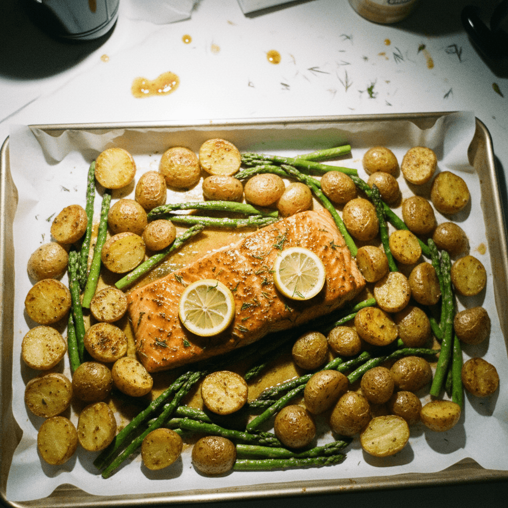 Maple Dijon Salmon with Asparagus and Potatoes