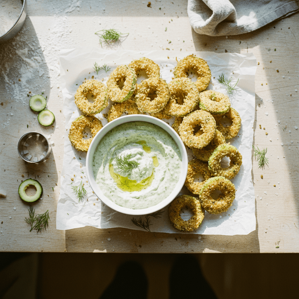 Crispy Zucchini Rings with Zucchini Dip