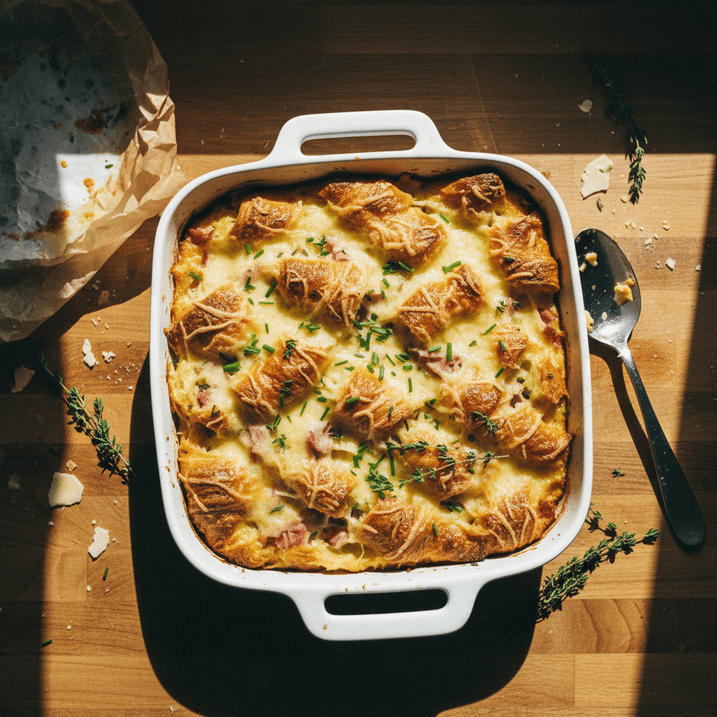 Croque Monsieur Croissant Breakfast Casserole