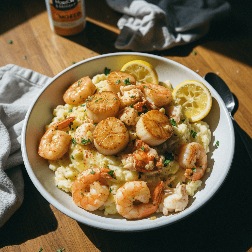 Lemon Butter Loaded Seafood Mashed Potatoes
