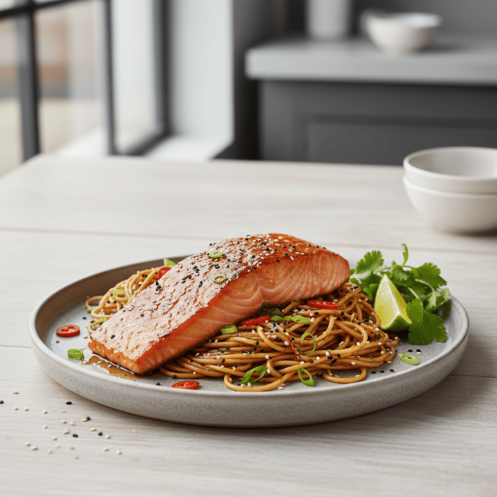 Soy Ginger Salmon with Sesame Noodles