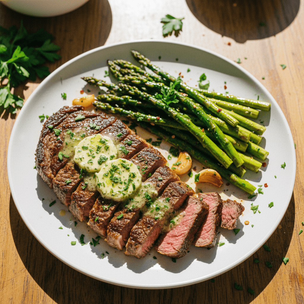 Garlic Herb Butter Steak with Asparagus