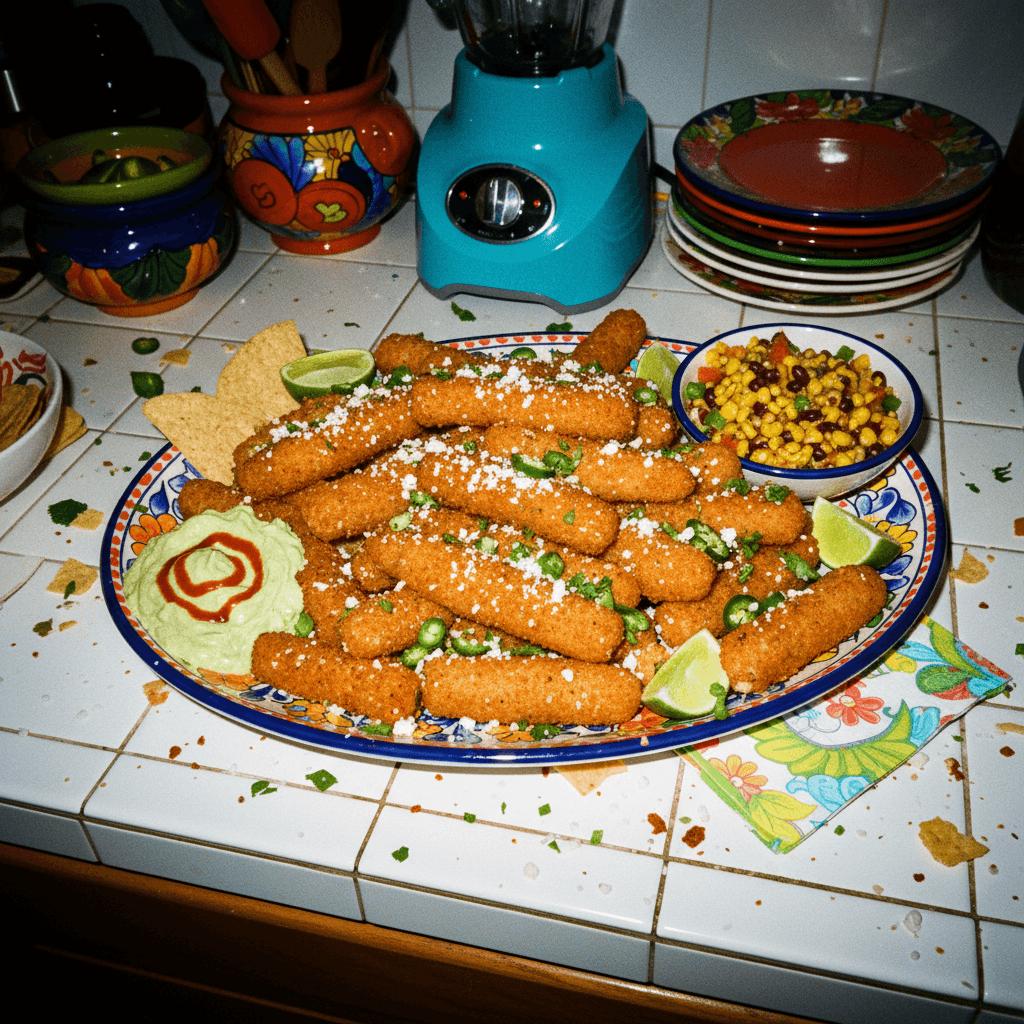 Crispy Mexican Mozzarella Sticks with Spicy Avocado Crema