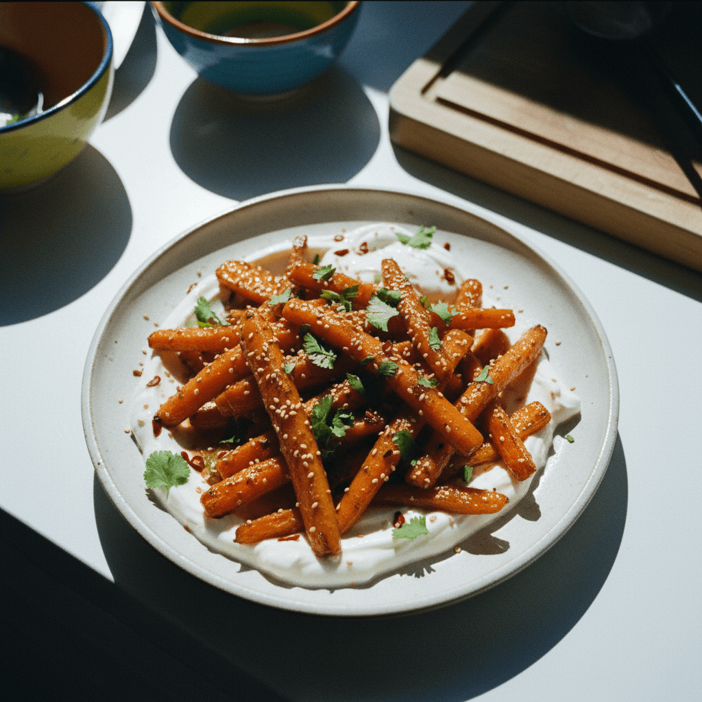 Zanahorias al Horno con Glaseado de Miso y Salsa de Yogur