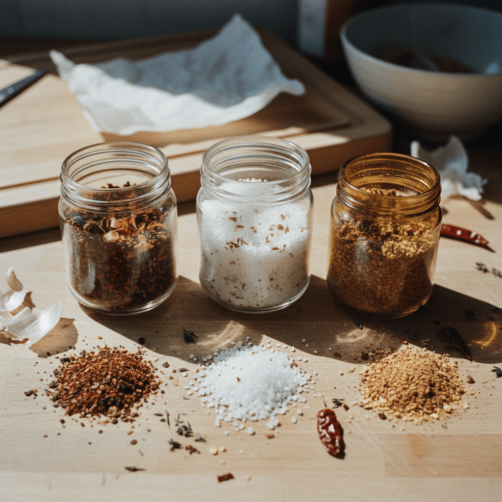 Garlic Skin Trio: Salt, Umami, and Smoky BBQ Rub