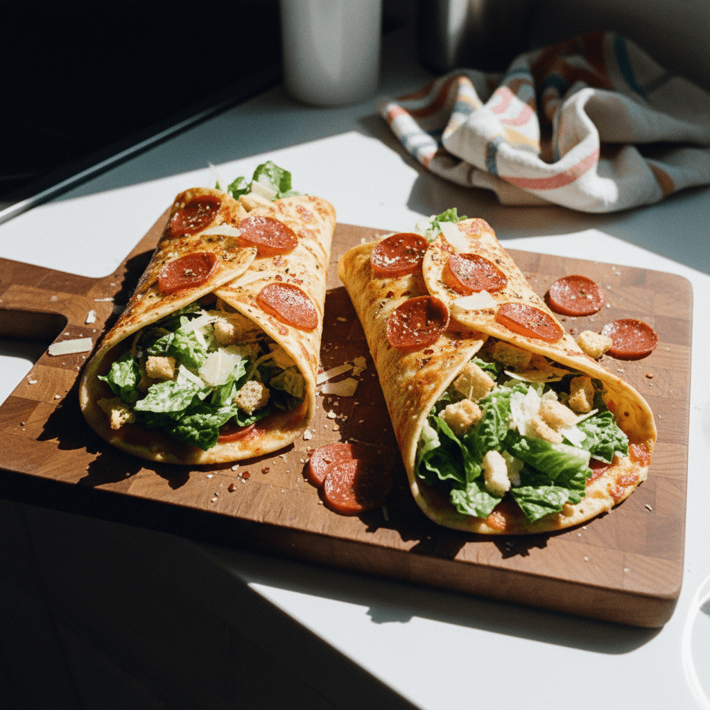 Pepperoni Pizza Caesar Wraps