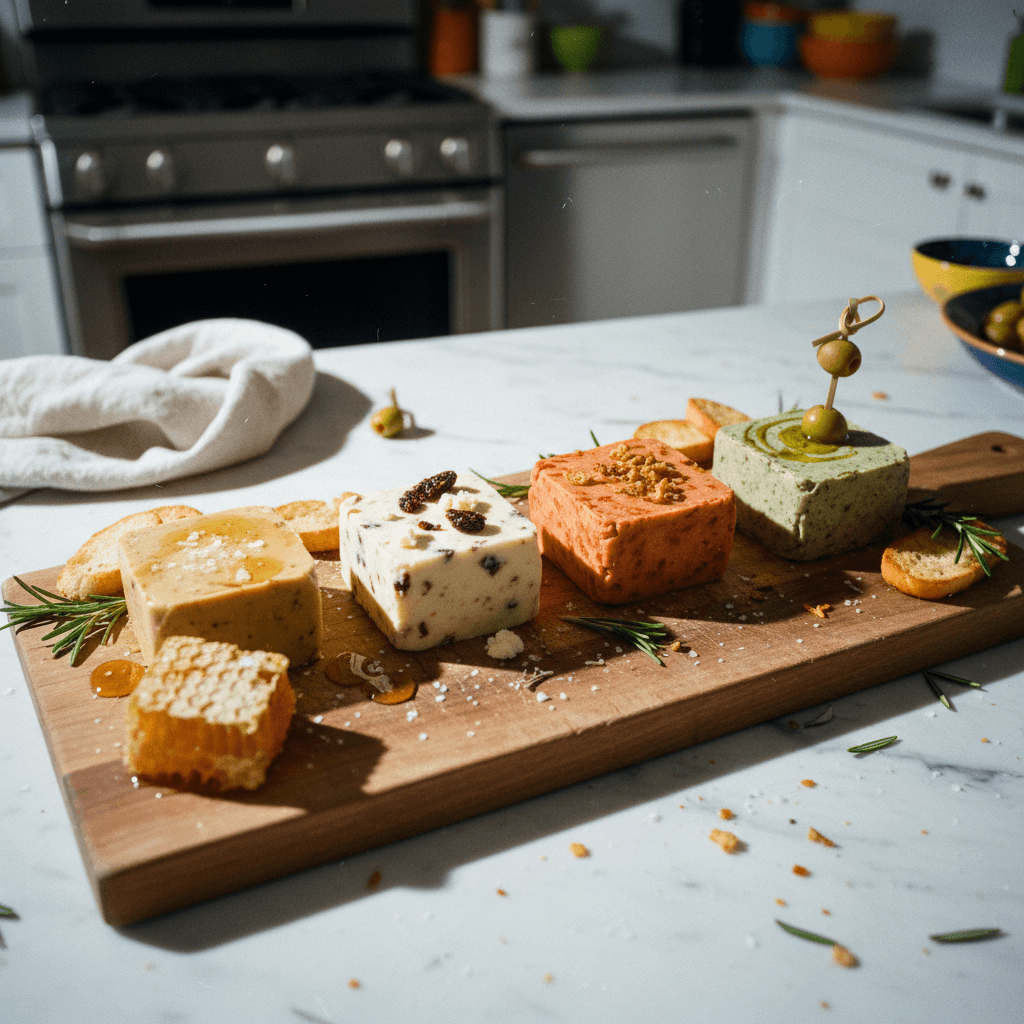 Butter Flight (Goat Cheese & Fig, Crispy Garlic & Tomato, Dirty Martini, Honey Brown Butter)