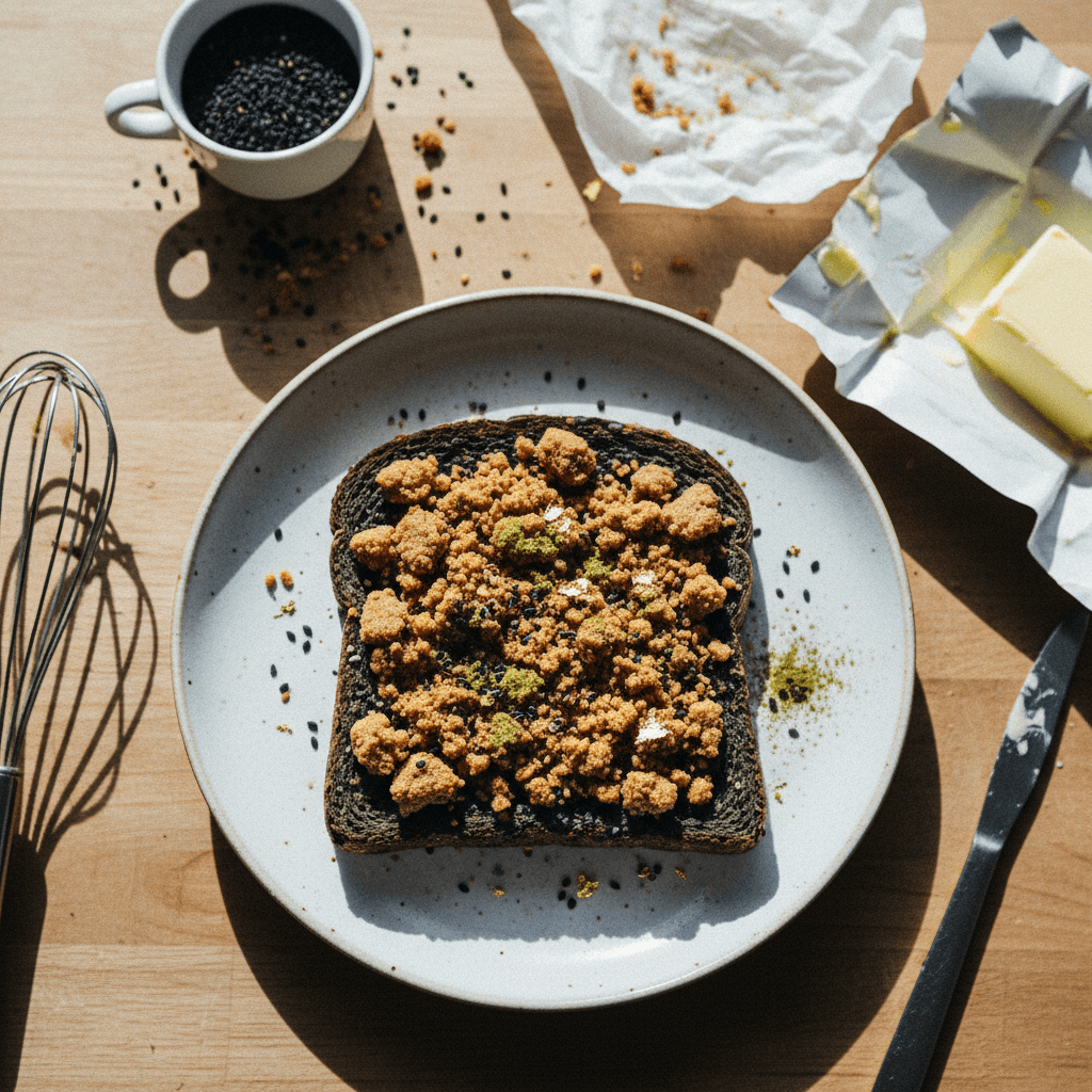 Black Sesame Toast with Hojicha Crumble