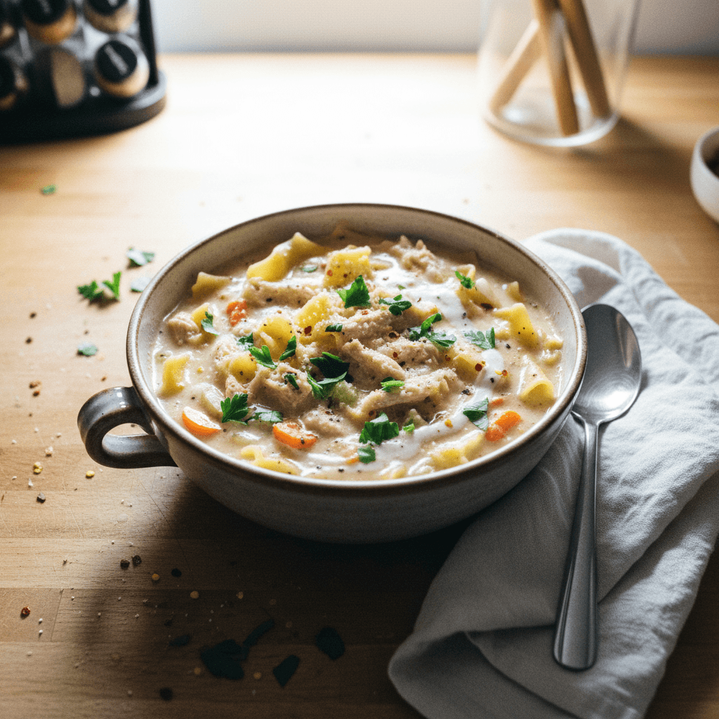 White Chicken Lasagna Soup
