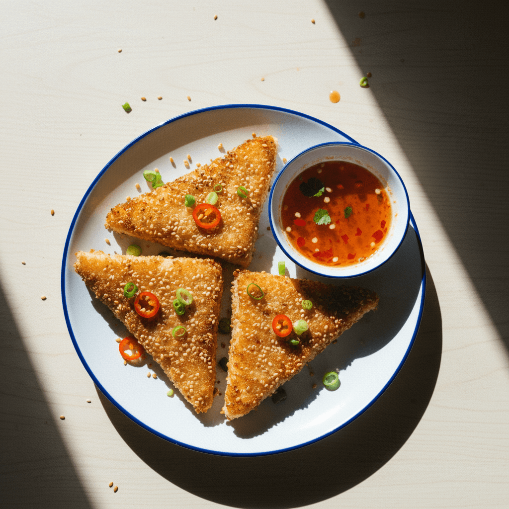 Crispy Prawn Toast with Fiery Chili Dip