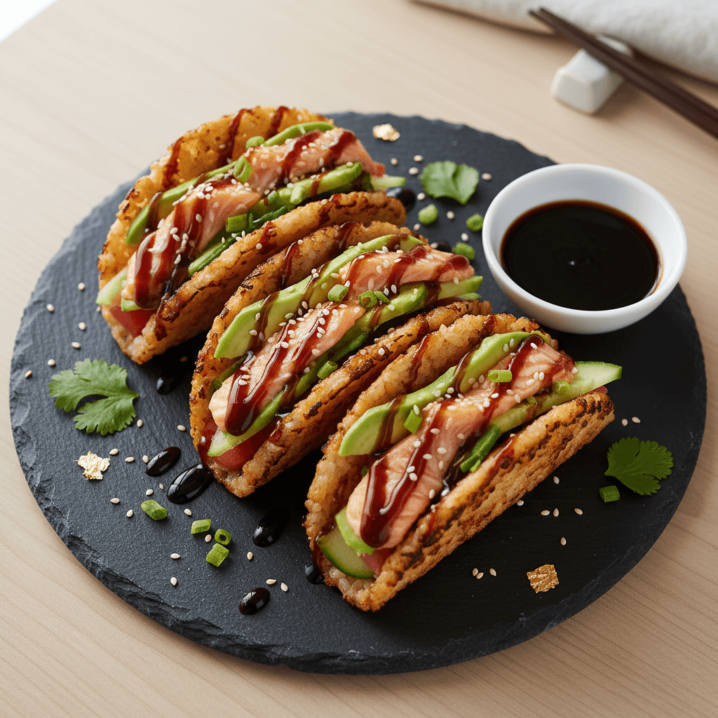 Sushi Rice Tacos with Teriyaki Donut Glaze