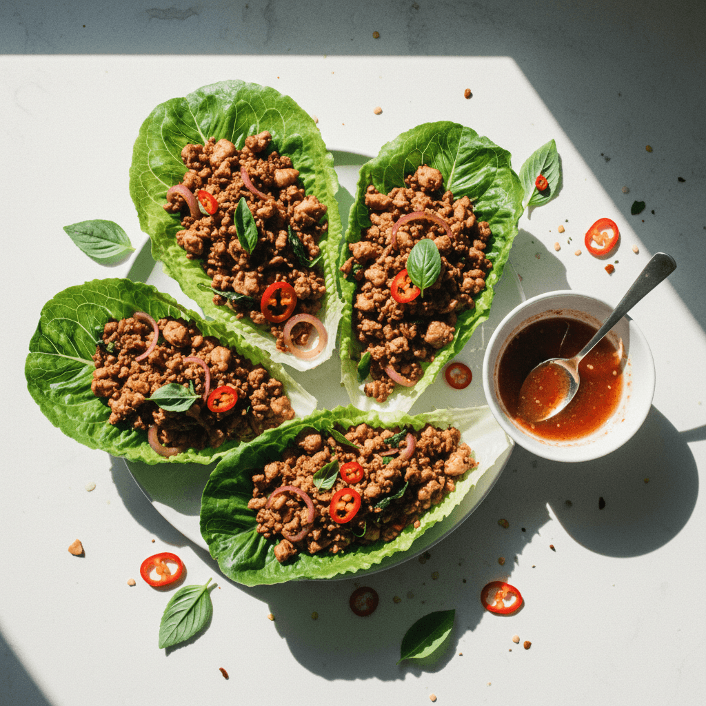 Thai Basil Chicken Lettuce Wraps