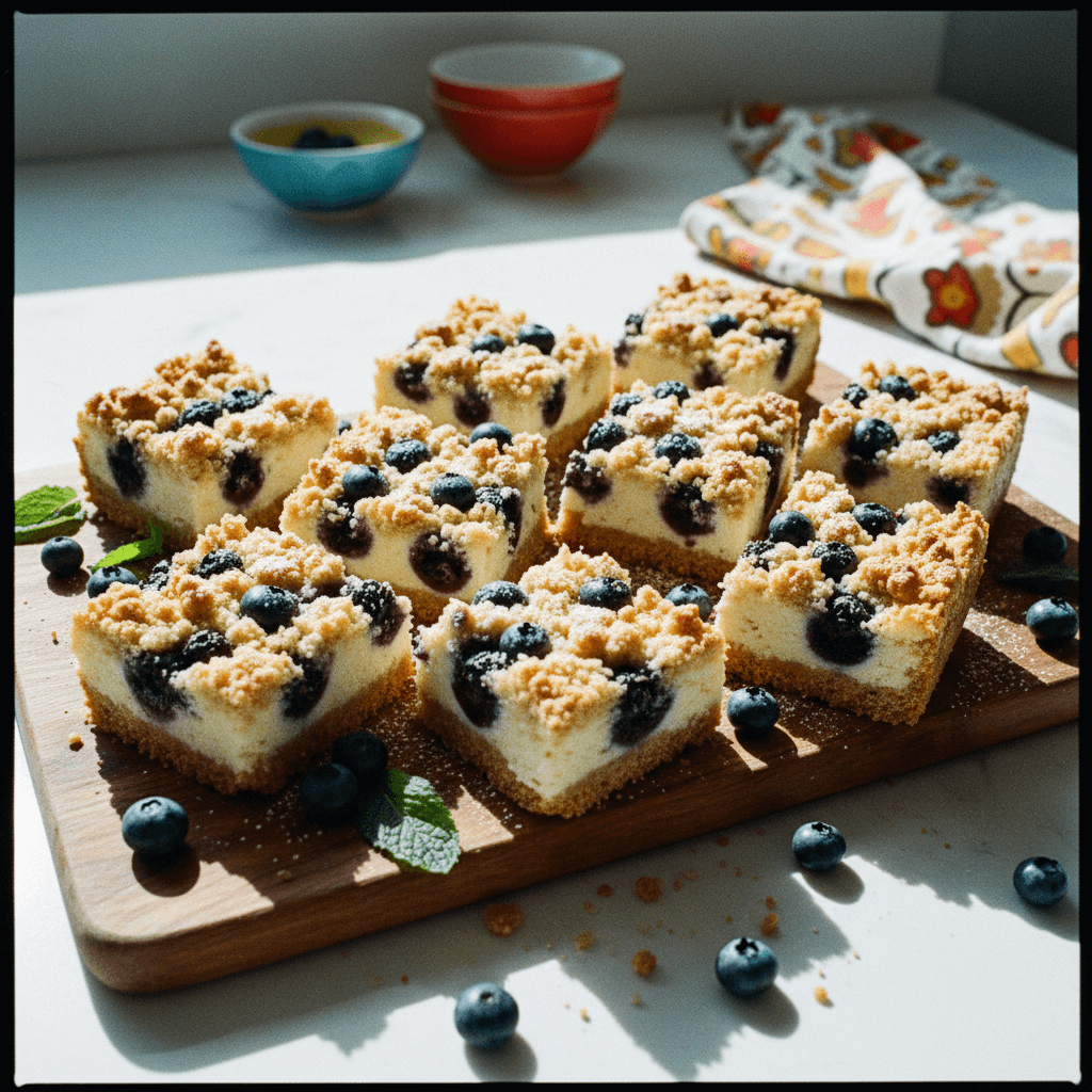 Blueberry Crumble Cheesecake Bars