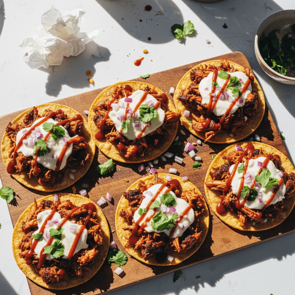Crockpot BBQ Chicken Tostadas