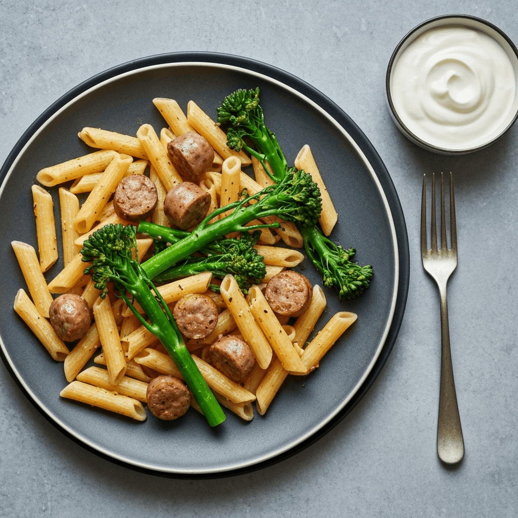 Spicy Sausage Broccolini with Tangy Yogurt