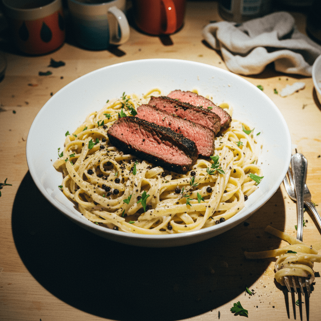 Creamy Peppercorn Steak Fettuccine