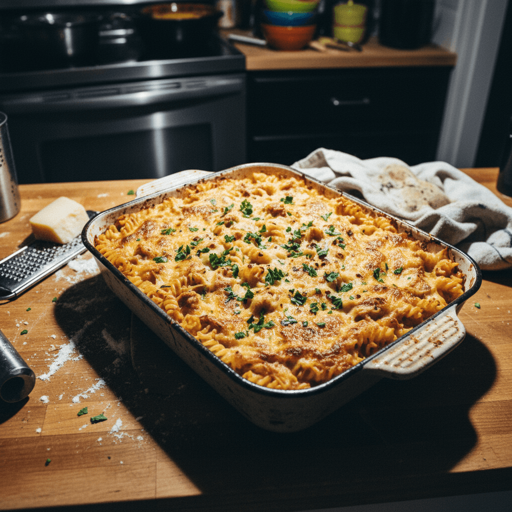 Cheesy Chicken Broth Pasta Bake
