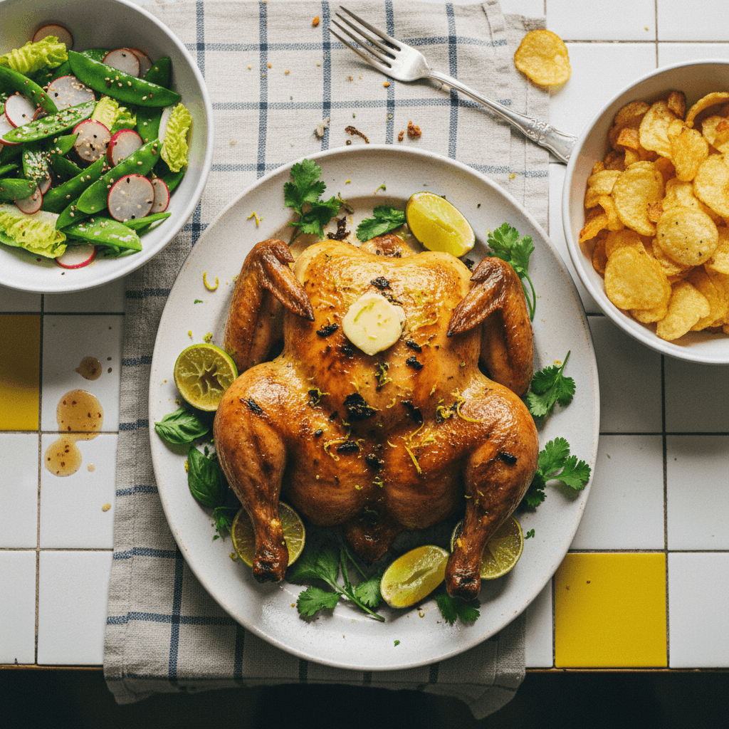 Miso, Lime & Herb Butter-Roasted Spatchcock Chicken