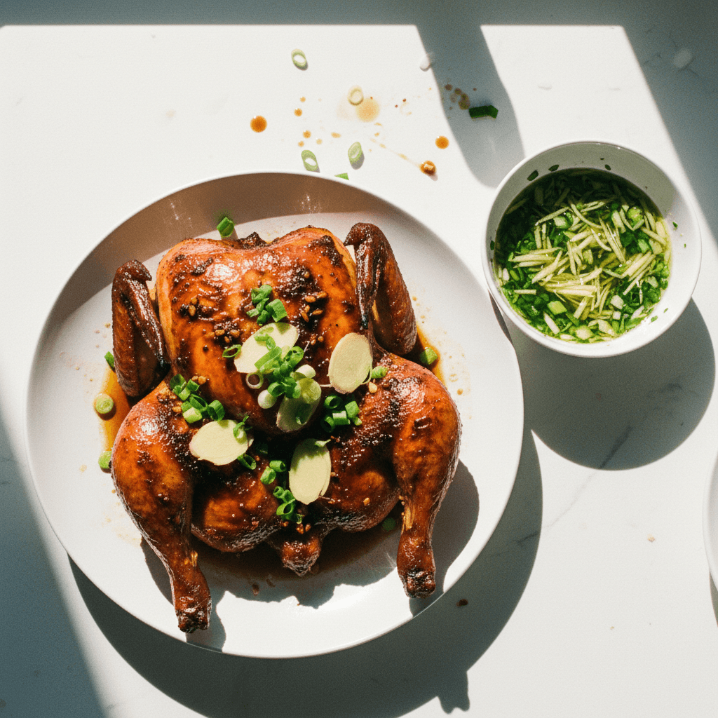 Soy Sauce Roasted Chicken with Scallion Ginger Sauce