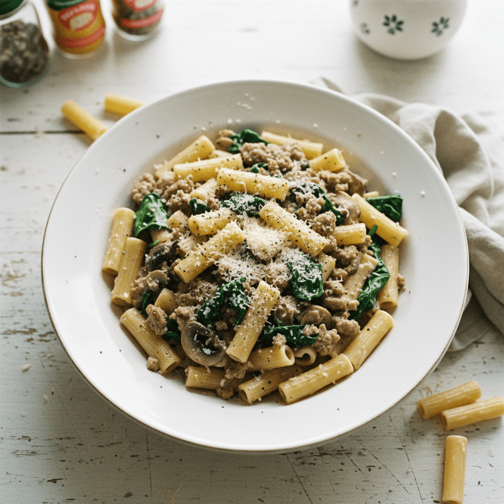 Creamy Sausage, Mushroom & Spinach Pasta