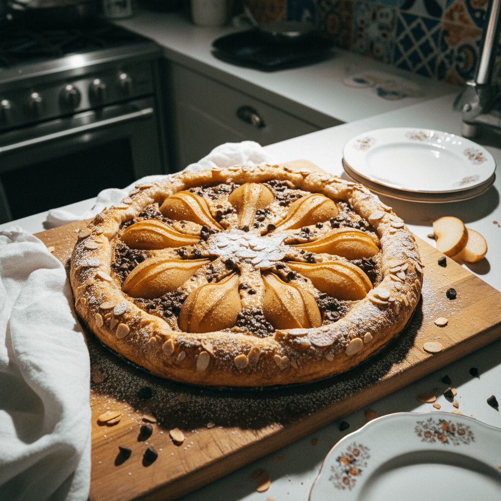 Pear and Chocolate Frangipane Crown Tart