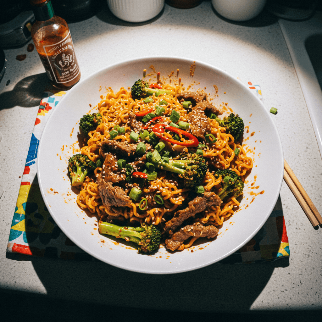 Spicy Ramen Beef and Broccoli Stir-Fry