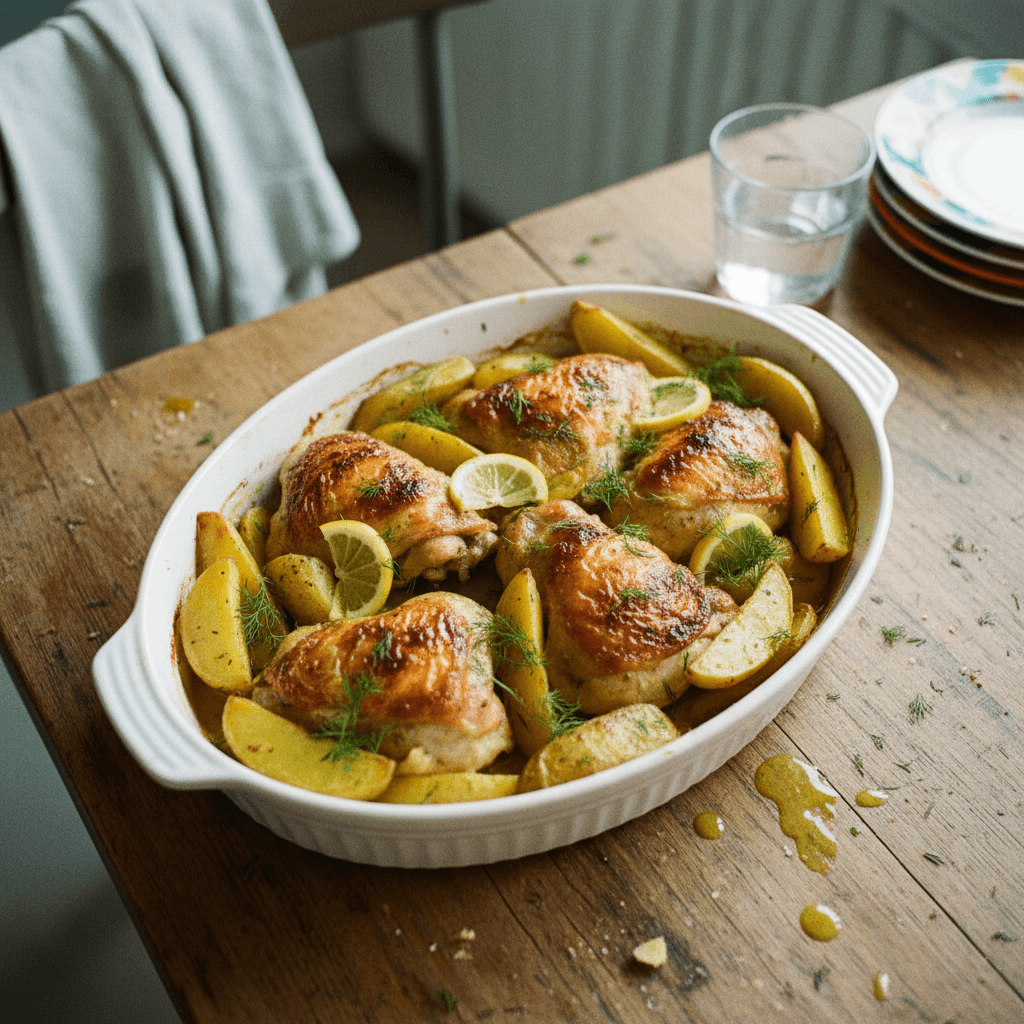 Greek Baked Lemon Chicken and Potatoes (Κοτόπουλο με πατάτες λεμονάτο στο φούρνο)
