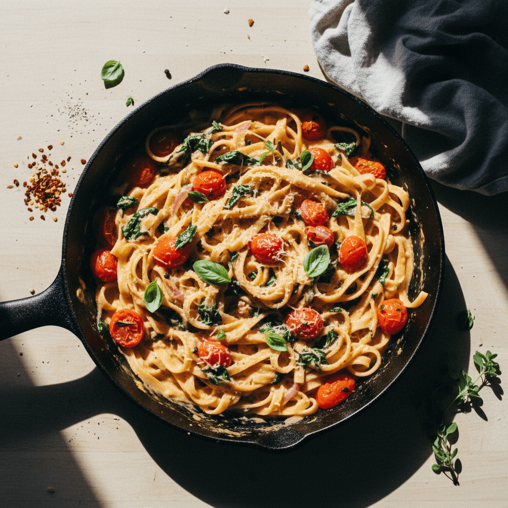 One-Pan Creamy Tomato and Spinach Pasta