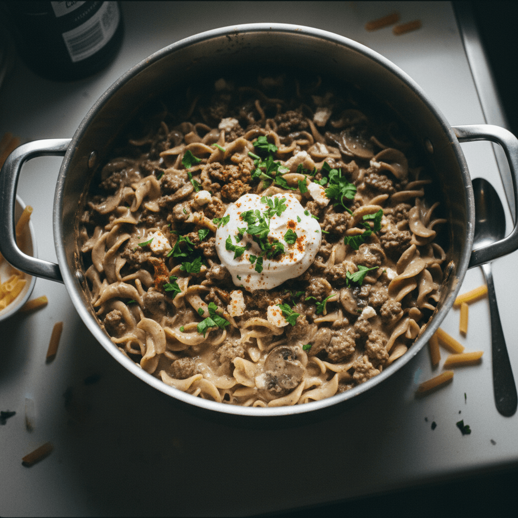 One Pot Beef Stroganoff